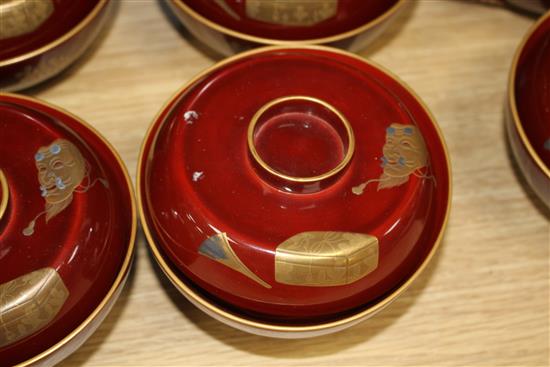 A set of 10 Japanese rice bowls and covers, with fitted box